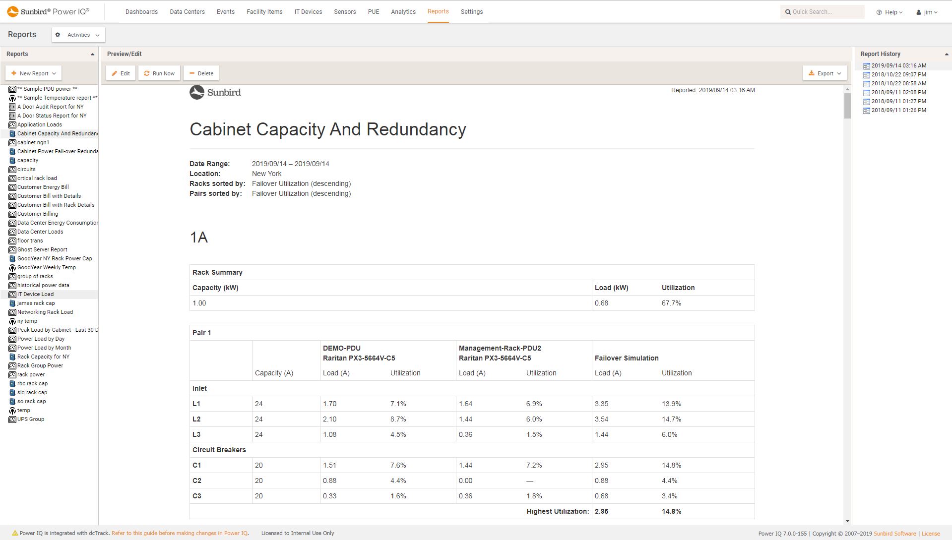 Capacity and Redundancy Report Sunbird DCIM